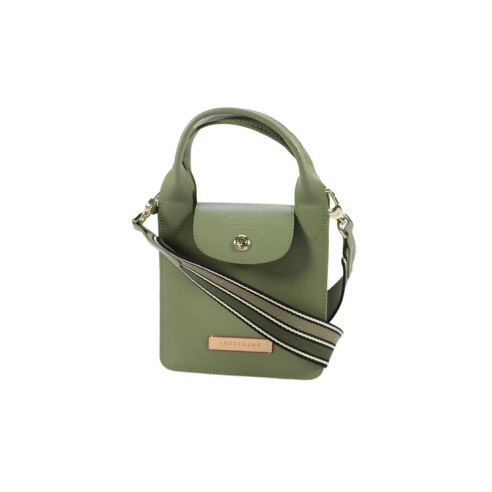Longchamp Womens Leather Top Handle Shoulder Handbag Green Gold